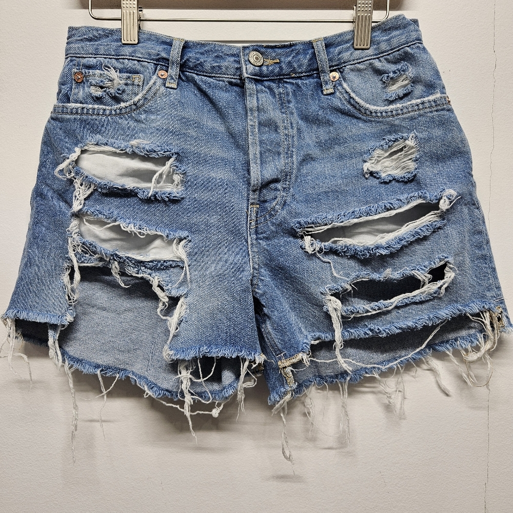 Free People We The Free Maggie High Rise Denim Short Size 27 Light Wash Festival